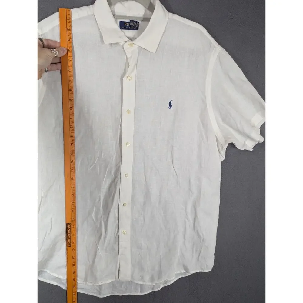 Polo Ralph Lauren Mens XL 100% Linen White Button Up Shirt Long Sleeve